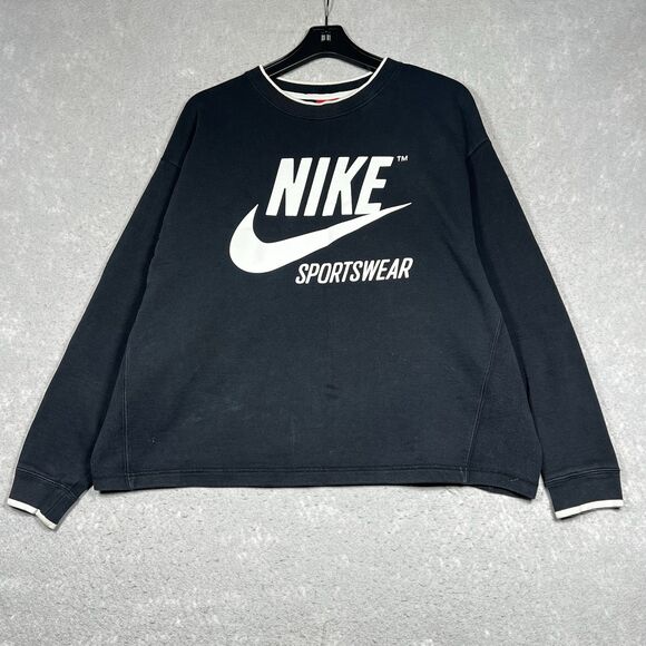 Nike Sportswear Sweatshirt Womens Size XL Black Cropped Crewneck Oversized - Picture 1 of 13